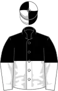Black and white halved, halved sleeves, black and white quartered cap