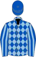 ROYAL BLUE and LIGHT BLUE DIAMONDS, striped sleeves, royal blue cap