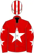 Red, white star, red sleeves, white stars, striped cap