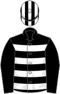 Black and white hoops, black sleeves, striped cap