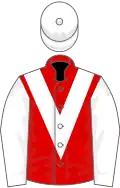 Red, white chevron, sleeves and cap