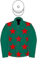 Dark green, red stars, green sleeves, white cap