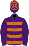 Purple and orange hoops, purple sleeves