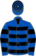 Royal blue, black hoops