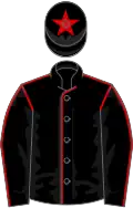 Black, red seams, star on cap