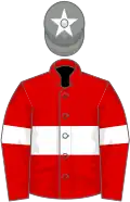 Red, white hoop, white armlet, grey cap, white star