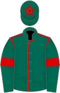 Dark green, red seams and armlets, star on cap