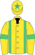 Yellow, Emerald Green braces, armlets and star on cap