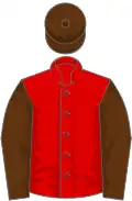 Red, brown sleeves and cap
