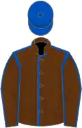 Brown, royal blue seams, royal blue cap