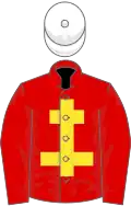 RED, yellow cross of lorraine, white cap