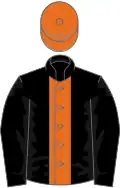 Black, orange stripe, orange cap