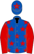 Royal blue, red stars, sleeves and star on cap