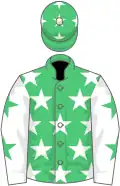 Emerald green, white stars, white sleeves, emerald green stars