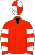 Red, white hooped sleeves, quartered cap