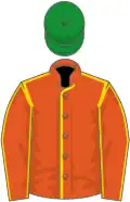Flame, gold seams, green cap