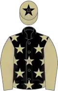 Black, beige stars and sleeves, beige cap, black star