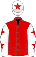 Red, white sleeves, red stars, white cap, red star
