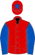 Red, royal blue sleeves, red cap, royal blue star