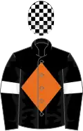 Black, Orange diamond, Black sleeves, White armlets, check cap