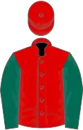 Red, dark green sleeves