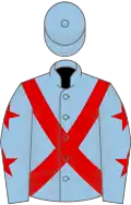 Light blue, red cross belts, light blue sleeves, red stars
