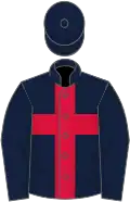 Dark blue, crimson cross, dark blue cap