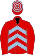 Red, light blue chevrons, red sleeves, hooped cap