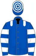 Royal blue, white epaulets, hooped sleeves and cap