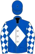 Royal blue, white diamond, white diamonds on sleeves, royal blue cap