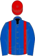 Royal blue, red braces and cap