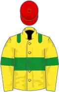 Yellow, green hoop, epaulets and armlets, red cap
