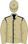 Beige, black seams, beige sleeves, black cap