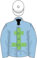 Light blue, light green cross of lorraine, white cap