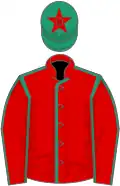 Red, emerald green seams, emerald green cap, red star