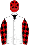 WHITE, red sleeves, black diamonds, red cap, black diamonds
