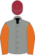 Grey, orange slvs, maroon cap