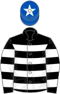 Black and white hoops, royal blue cap, white star