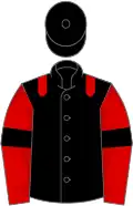 Black, red epaulets, red sleeves, black armlets, black cap