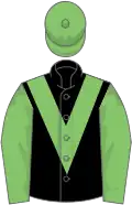 Black, light green chevron, sleeves and cap