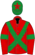 Red, green cross-belts and armlets, green cap, red star