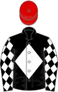 Black, white diamond, diamonds on sleeves, red cap