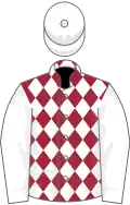Maroon and white diamonds, white sleeves and cap