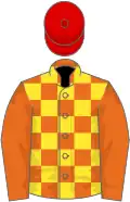 Orange And Yellow Check, Orange Sleeves, Red Cap