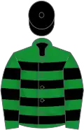 Green and black hoops, black cap