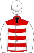 White, red hoops, white sleeves and cap