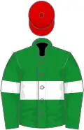 Green, white hoop and armlets, red cap