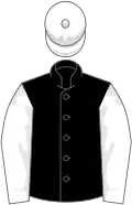 black, white sleeves, white cap