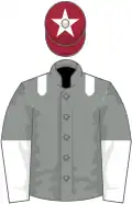 Grey, white epaulets, white and grey halved sleeves, maroon cap, white star
