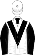 White, black chevron, black sleeves, white cap